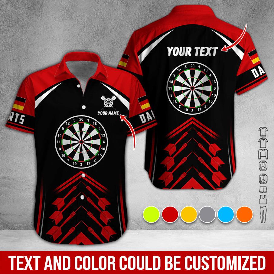 Customized Name & Text Darts Hawaiian Shirt, German Flag Logo Personalized Darts Hawaiian Shirts - Gift For Darts Lovers, Darts Players Uniforms - Amzanimalsgift