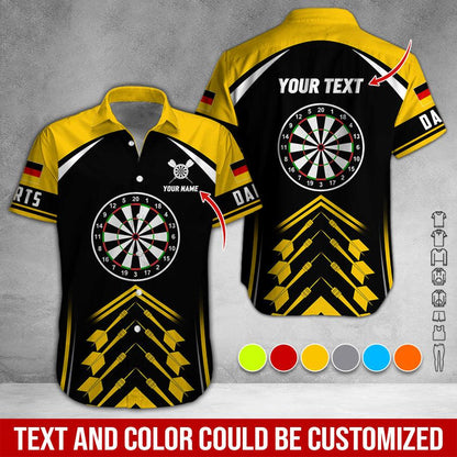 Customized Name & Text Darts Hawaiian Shirt, German Flag Logo Personalized Darts Hawaiian Shirts - Gift For Darts Lovers, Darts Players Uniforms - Amzanimalsgift