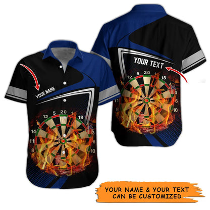 Customized Name & Text Darts Hawaiian Shirt, Personalized Dartboard Flame Hawaiian Shirts For Summer - Gift For Darts Lovers, Darts Players Uniforms - Amzanimalsgift