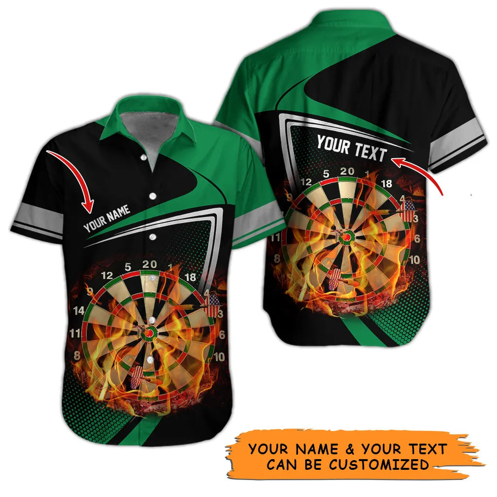 Customized Name & Text Darts Hawaiian Shirt, Personalized Dartboard Flame Hawaiian Shirts For Summer - Gift For Darts Lovers, Darts Players Uniforms - Amzanimalsgift