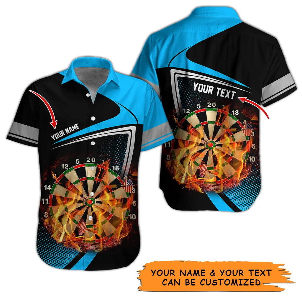 Customized Name & Text Darts Hawaiian Shirt, Personalized Dartboard Flame Hawaiian Shirts For Summer - Gift For Darts Lovers, Darts Players Uniforms - Amzanimalsgift