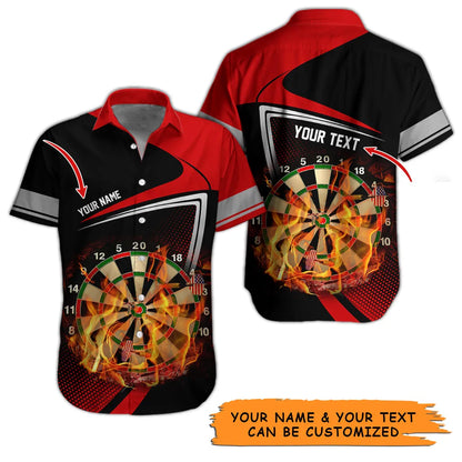 Customized Name & Text Darts Hawaiian Shirt, Personalized Dartboard Flame Hawaiian Shirts For Summer - Gift For Darts Lovers, Darts Players Uniforms - Amzanimalsgift
