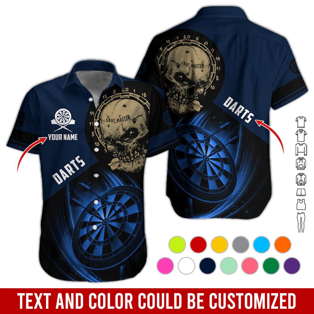 Customized Name & Text Darts Hawaiian Shirt, Personalized Darts And Skull Hawaiian Shirts - Gift For Darts Lovers, Darts Players Uniforms - Amzanimalsgift