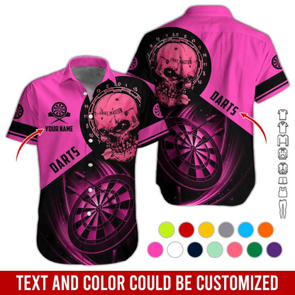 Customized Name & Text Darts Hawaiian Shirt, Personalized Darts And Skull Hawaiian Shirts - Gift For Darts Lovers, Darts Players Uniforms - Amzanimalsgift