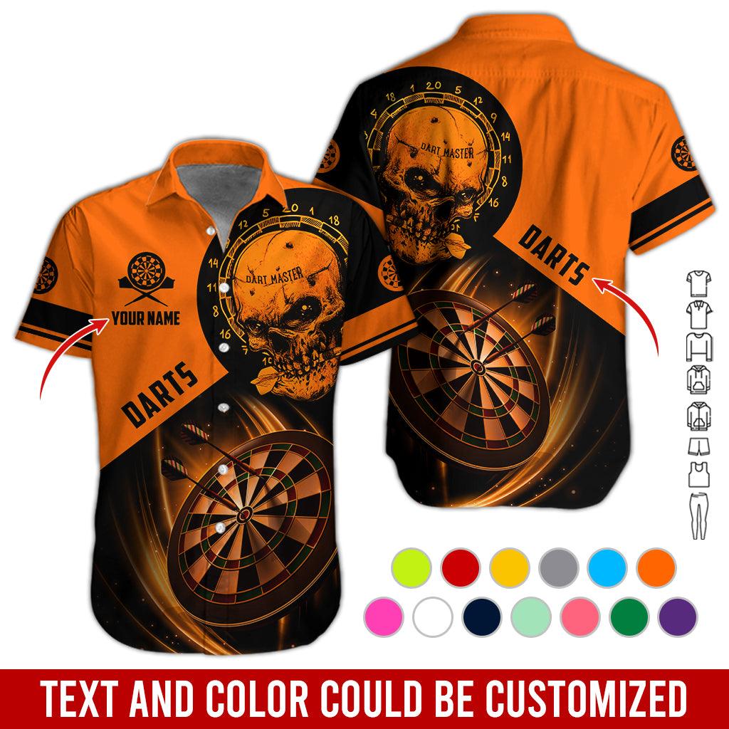 Customized Name & Text Darts Hawaiian Shirt, Personalized Darts And Skull Hawaiian Shirts - Gift For Darts Lovers, Darts Players Uniforms - Amzanimalsgift