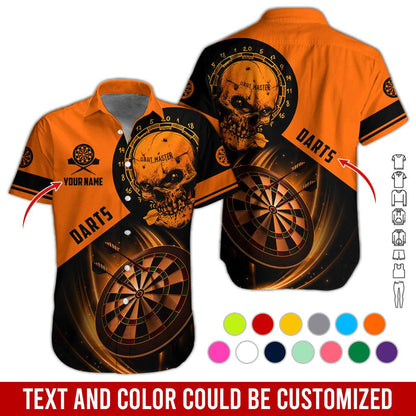 Customized Name & Text Darts Hawaiian Shirt, Personalized Darts And Skull Hawaiian Shirts - Gift For Darts Lovers, Darts Players Uniforms - Amzanimalsgift
