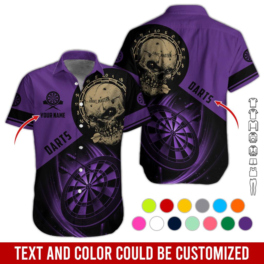 Customized Name & Text Darts Hawaiian Shirt, Personalized Darts And Skull Hawaiian Shirts - Gift For Darts Lovers, Darts Players Uniforms - Amzanimalsgift