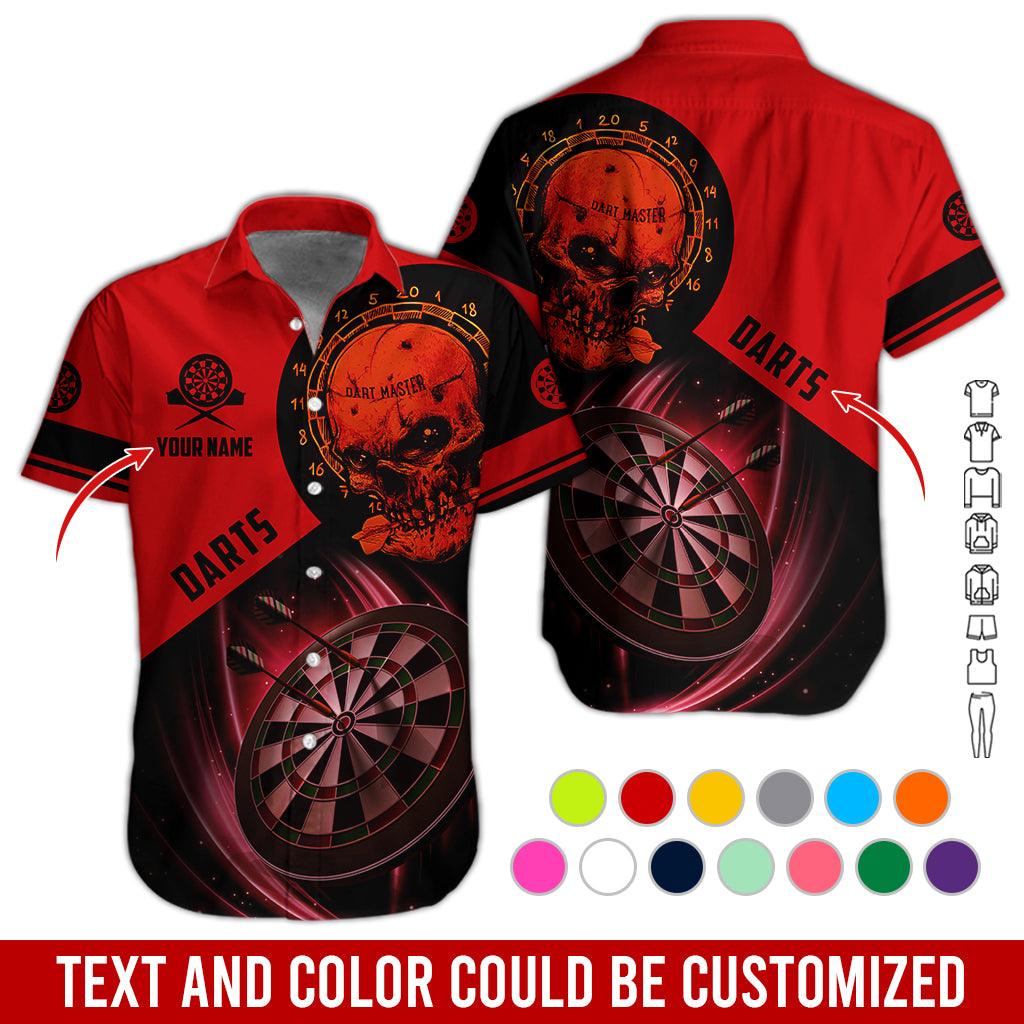 Customized Name & Text Darts Hawaiian Shirt, Personalized Darts And Skull Hawaiian Shirts - Gift For Darts Lovers, Darts Players Uniforms - Amzanimalsgift