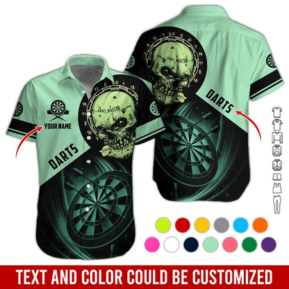 Customized Name & Text Darts Hawaiian Shirt, Personalized Darts And Skull Hawaiian Shirts - Gift For Darts Lovers, Darts Players Uniforms - Amzanimalsgift