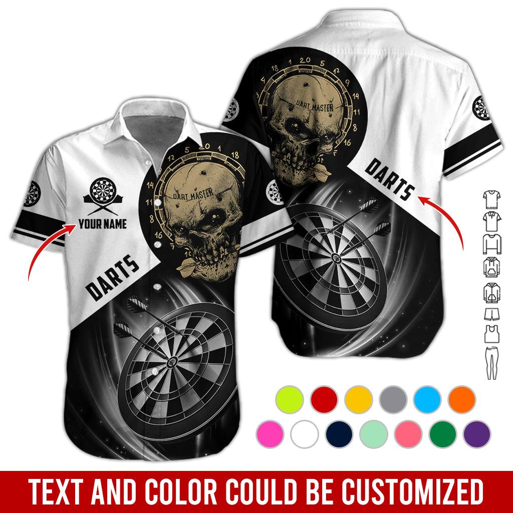 Customized Name & Text Darts Hawaiian Shirt, Personalized Darts And Skull Hawaiian Shirts - Gift For Darts Lovers, Darts Players Uniforms - Amzanimalsgift
