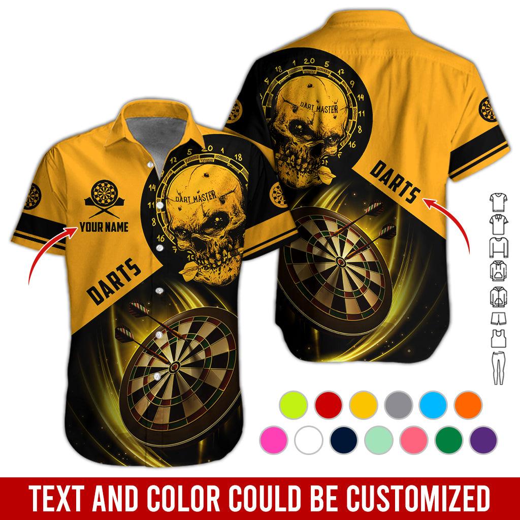 Customized Name & Text Darts Hawaiian Shirt, Personalized Darts And Skull Hawaiian Shirts - Gift For Darts Lovers, Darts Players Uniforms - Amzanimalsgift