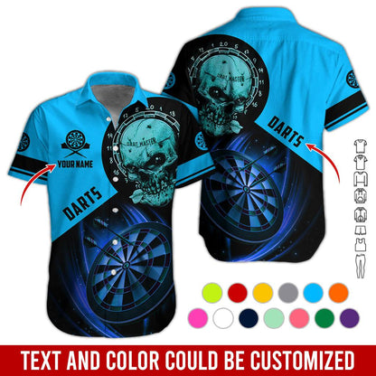 Customized Name & Text Darts Hawaiian Shirt, Personalized Darts And Skull Hawaiian Shirts - Gift For Darts Lovers, Darts Players Uniforms - Amzanimalsgift
