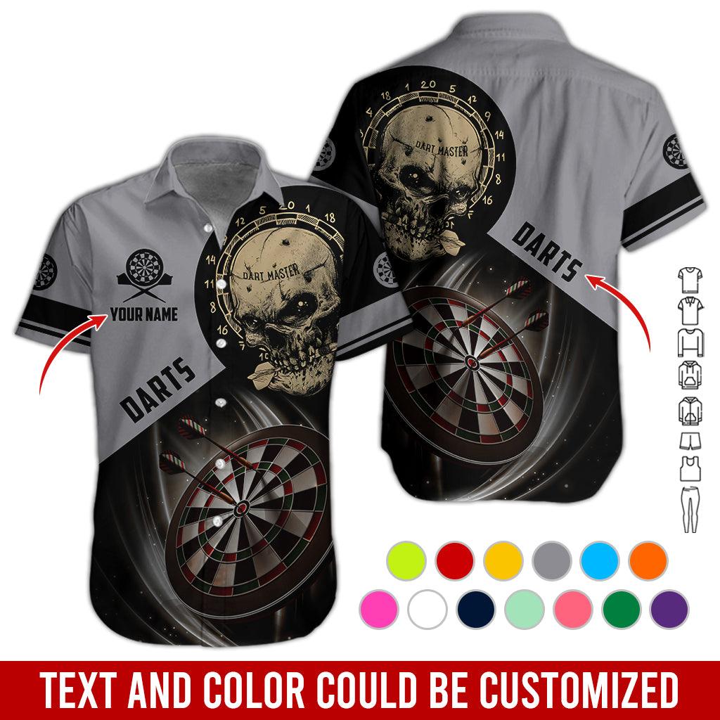 Customized Name & Text Darts Hawaiian Shirt, Personalized Darts And Skull Hawaiian Shirts - Gift For Darts Lovers, Darts Players Uniforms - Amzanimalsgift