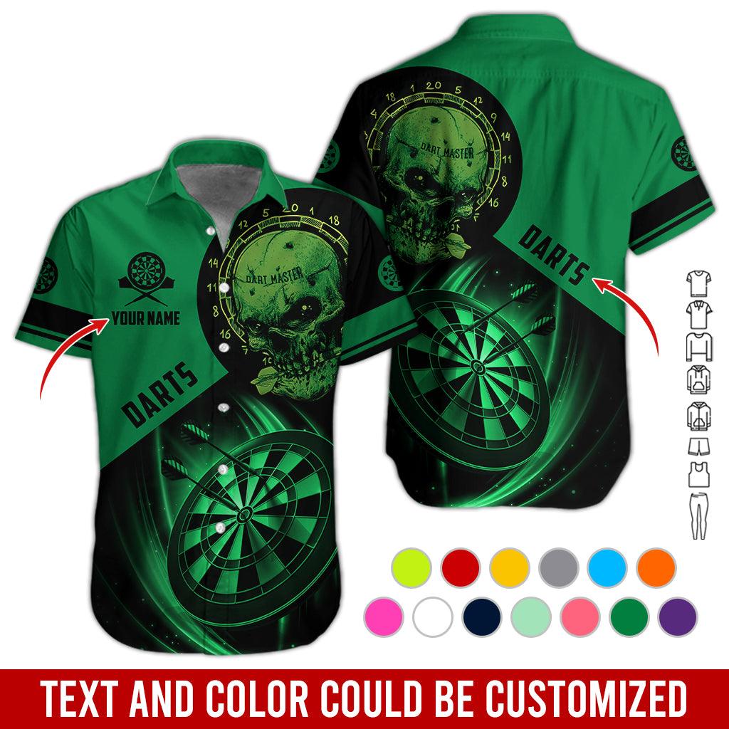 Customized Name & Text Darts Hawaiian Shirt, Personalized Darts And Skull Hawaiian Shirts - Gift For Darts Lovers, Darts Players Uniforms - Amzanimalsgift