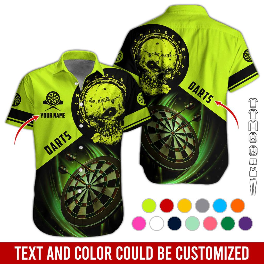Customized Name & Text Darts Hawaiian Shirt, Personalized Darts And Skull Hawaiian Shirts - Gift For Darts Lovers, Darts Players Uniforms - Amzanimalsgift