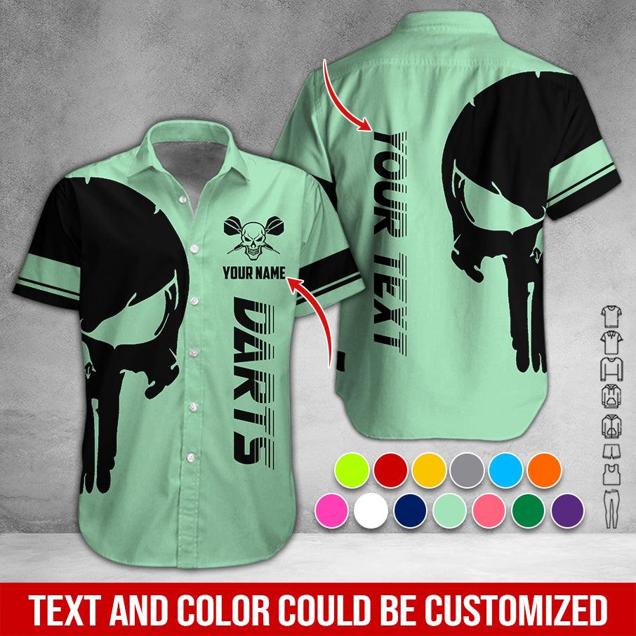 Customized Name & Text Darts Hawaiian Shirt, Personalized Skull Darts Hawaiian Shirts - Gift For Darts Lovers, Darts Players Uniforms - Amzanimalsgift