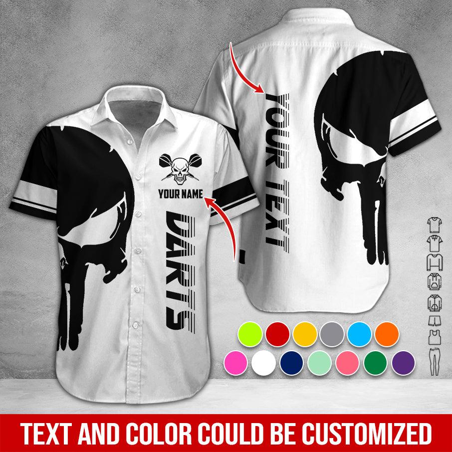 Customized Name & Text Darts Hawaiian Shirt, Personalized Skull Darts Hawaiian Shirts - Gift For Darts Lovers, Darts Players Uniforms - Amzanimalsgift