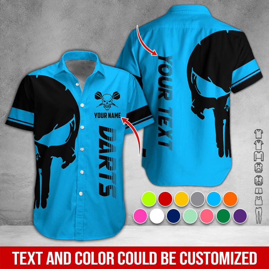Customized Name & Text Darts Hawaiian Shirt, Personalized Skull Darts Hawaiian Shirts - Gift For Darts Lovers, Darts Players Uniforms - Amzanimalsgift