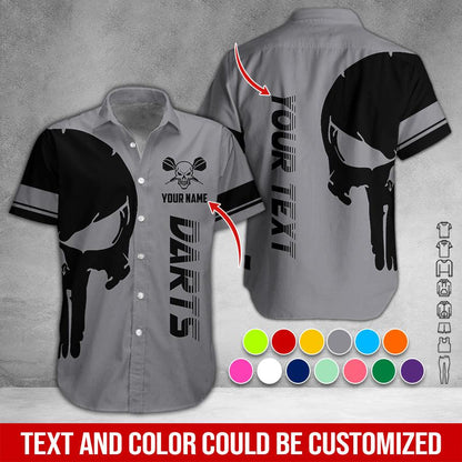 Customized Name & Text Darts Hawaiian Shirt, Personalized Skull Darts Hawaiian Shirts - Gift For Darts Lovers, Darts Players Uniforms - Amzanimalsgift
