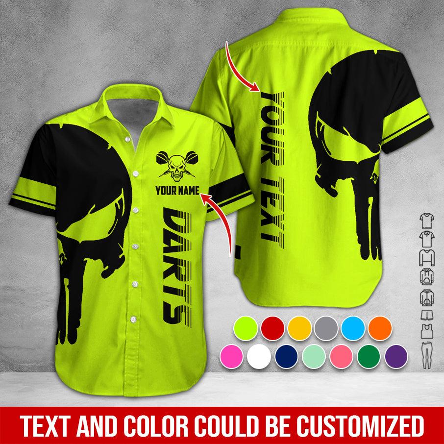 Customized Name & Text Darts Hawaiian Shirt, Personalized Skull Darts Hawaiian Shirts - Gift For Darts Lovers, Darts Players Uniforms - Amzanimalsgift
