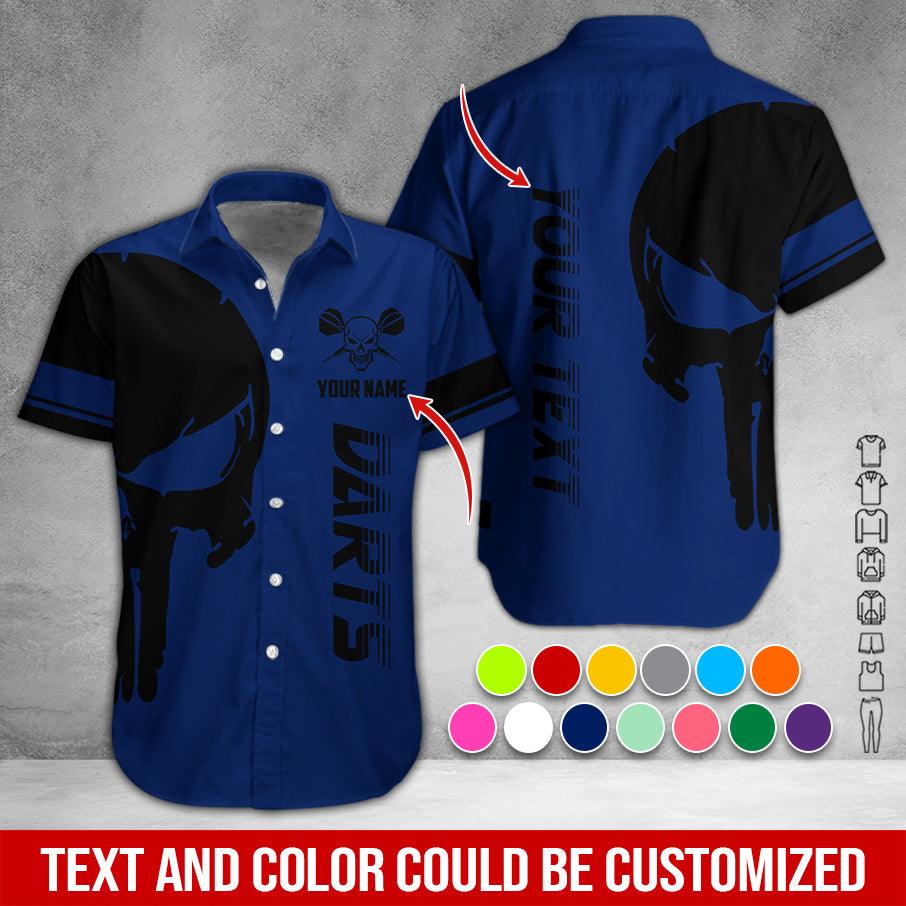 Customized Name & Text Darts Hawaiian Shirt, Personalized Skull Darts Hawaiian Shirts - Gift For Darts Lovers, Darts Players Uniforms - Amzanimalsgift