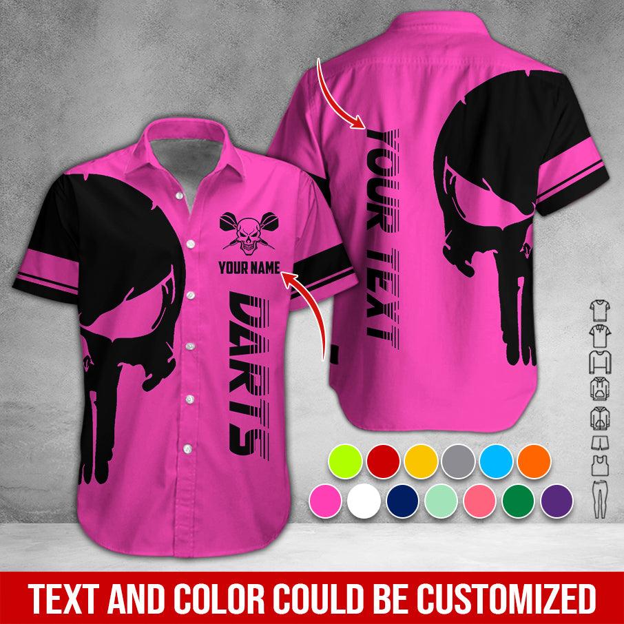Customized Name & Text Darts Hawaiian Shirt, Personalized Skull Darts Hawaiian Shirts - Gift For Darts Lovers, Darts Players Uniforms - Amzanimalsgift