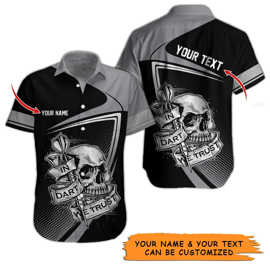 Customized Name & Text Darts Hawaiian Shirt, Personalized Skull In Dart Hawaiian Shirts For Summer - Gift For Darts Lovers, Darts Players Uniforms - Amzanimalsgift