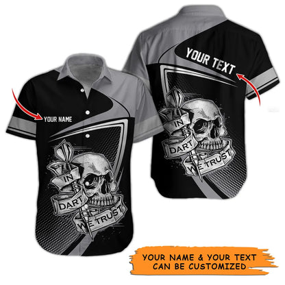 Customized Name & Text Darts Hawaiian Shirt, Personalized Skull In Dart Hawaiian Shirts For Summer - Gift For Darts Lovers, Darts Players Uniforms - Amzanimalsgift