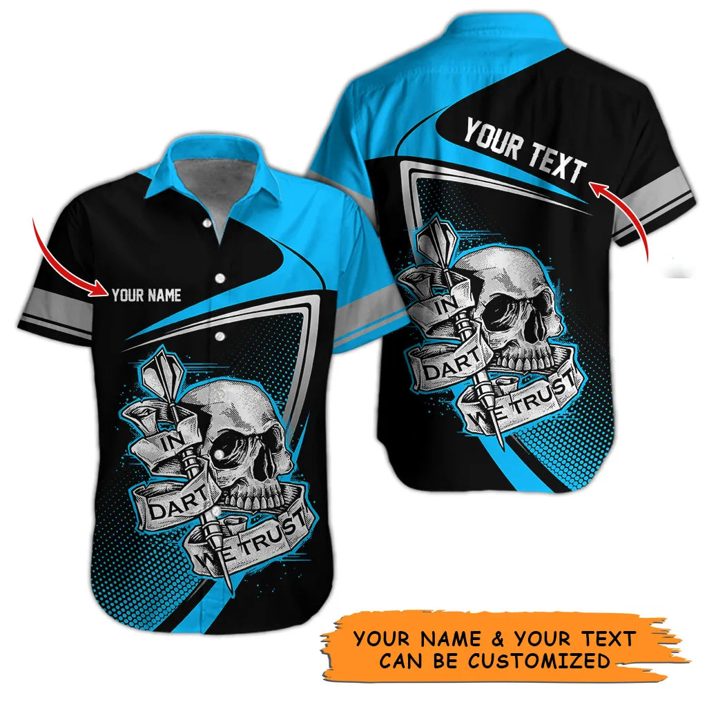 Customized Name & Text Darts Hawaiian Shirt, Personalized Skull In Dart Hawaiian Shirts For Summer - Gift For Darts Lovers, Darts Players Uniforms - Amzanimalsgift
