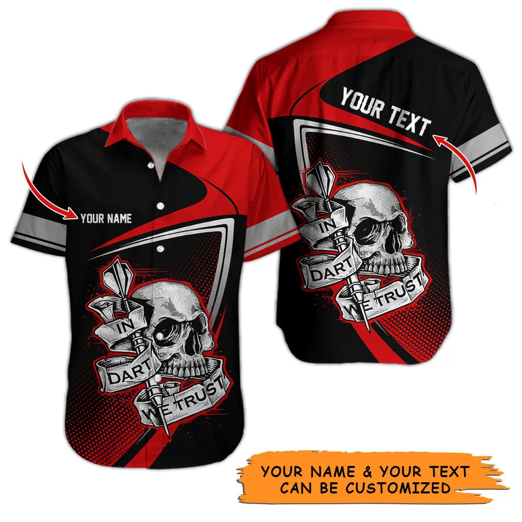 Customized Name & Text Darts Hawaiian Shirt, Personalized Skull In Dart Hawaiian Shirts For Summer - Gift For Darts Lovers, Darts Players Uniforms - Amzanimalsgift