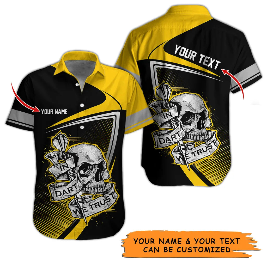 Customized Name & Text Darts Hawaiian Shirt, Personalized Skull In Dart Hawaiian Shirts For Summer - Gift For Darts Lovers, Darts Players Uniforms - Amzanimalsgift