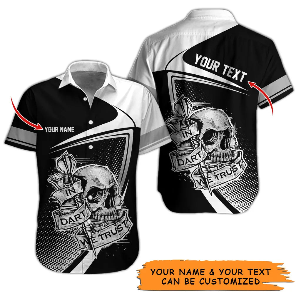 Customized Name & Text Darts Hawaiian Shirt, Personalized Skull In Dart Hawaiian Shirts For Summer - Gift For Darts Lovers, Darts Players Uniforms - Amzanimalsgift
