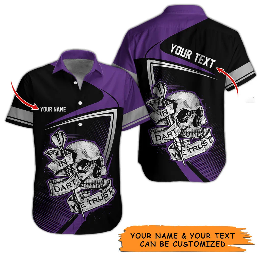 Customized Name & Text Darts Hawaiian Shirt, Personalized Skull In Dart Hawaiian Shirts For Summer - Gift For Darts Lovers, Darts Players Uniforms - Amzanimalsgift