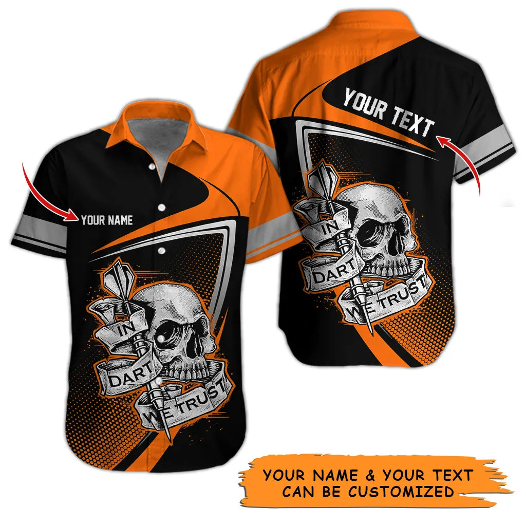 Customized Name & Text Darts Hawaiian Shirt, Personalized Skull In Dart Hawaiian Shirts For Summer - Gift For Darts Lovers, Darts Players Uniforms - Amzanimalsgift