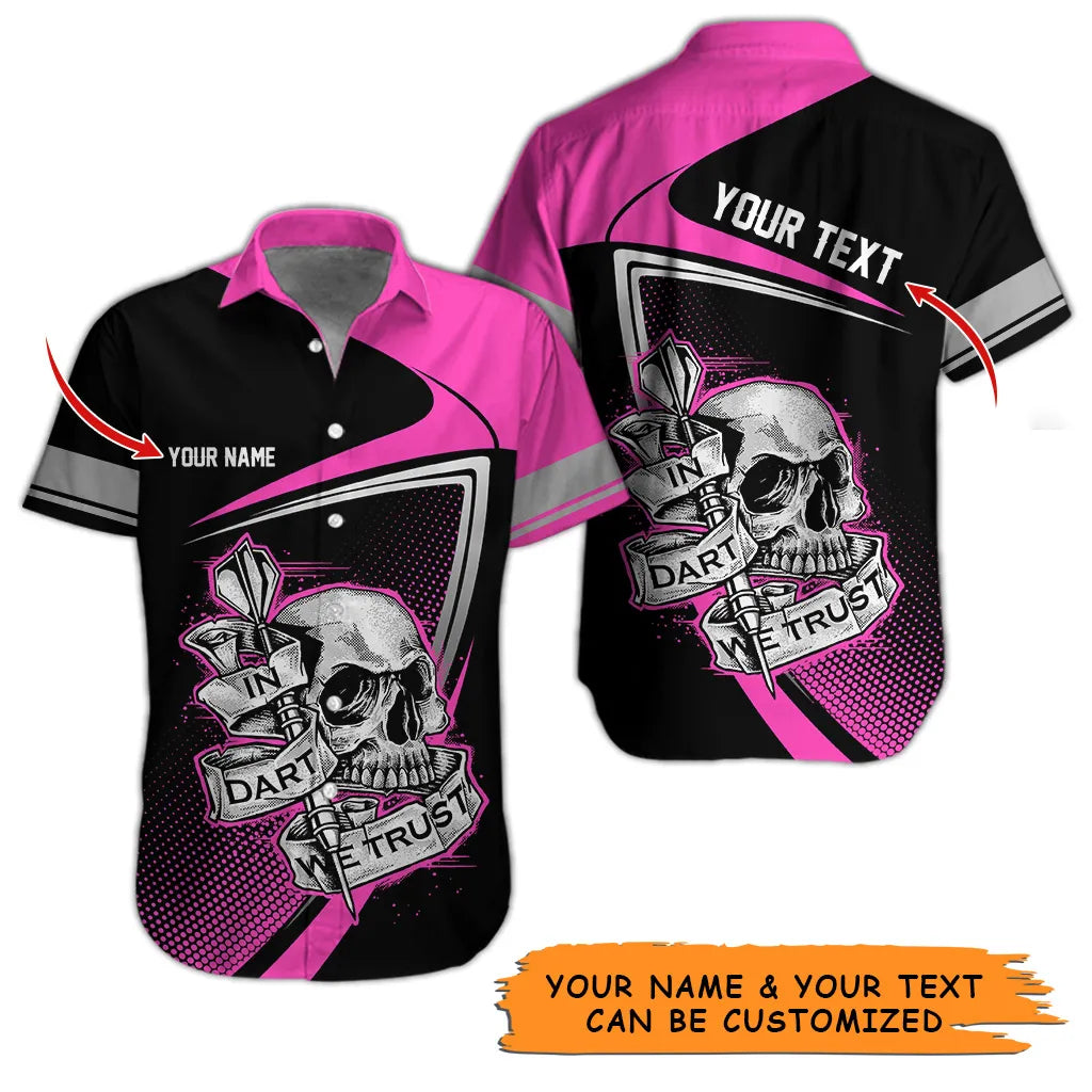 Customized Name & Text Darts Hawaiian Shirt, Personalized Skull In Dart Hawaiian Shirts For Summer - Gift For Darts Lovers, Darts Players Uniforms - Amzanimalsgift