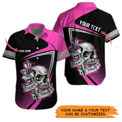 Customized Name & Text Darts Hawaiian Shirt, Personalized Skull In Dart Hawaiian Shirts For Summer - Gift For Darts Lovers, Darts Players Uniforms - Amzanimalsgift