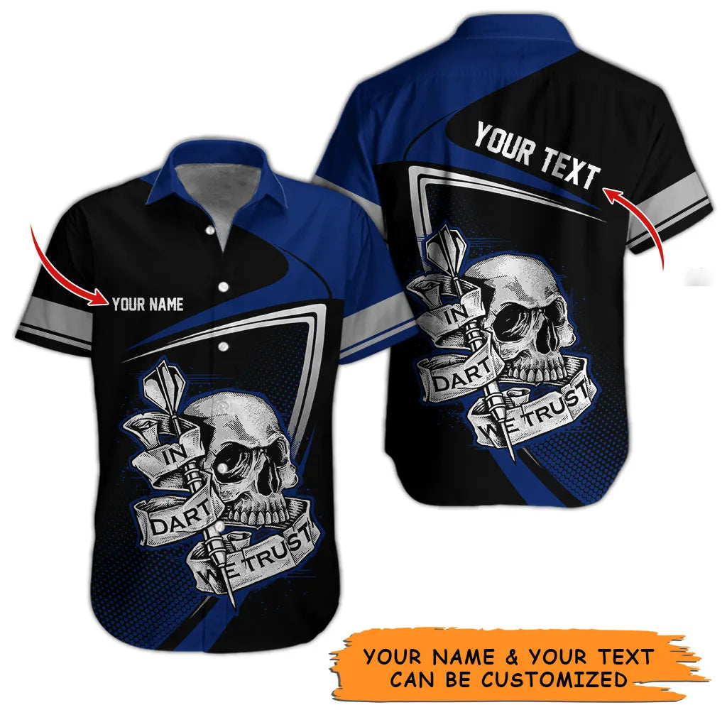 Customized Name & Text Darts Hawaiian Shirt, Personalized Skull In Dart Hawaiian Shirts For Summer - Gift For Darts Lovers, Darts Players Uniforms - Amzanimalsgift