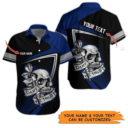 Customized Name & Text Darts Hawaiian Shirt, Personalized Skull In Dart Hawaiian Shirts For Summer - Gift For Darts Lovers, Darts Players Uniforms - Amzanimalsgift