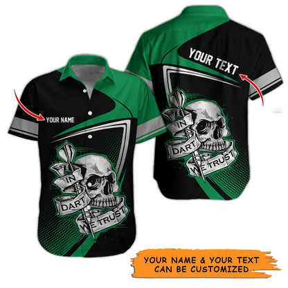 Customized Name & Text Darts Hawaiian Shirt, Personalized Skull In Dart Hawaiian Shirts For Summer - Gift For Darts Lovers, Darts Players Uniforms - Amzanimalsgift