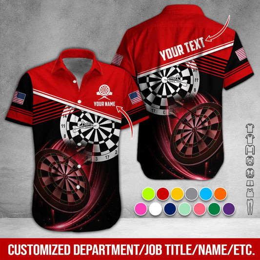 Customized Name & Text Darts Hawaiian Shirts, American Logo Personalized Name Darts Uniforms Aloha Shirt - Gift For Darts Lovers, Darts Players - Amzanimalsgift