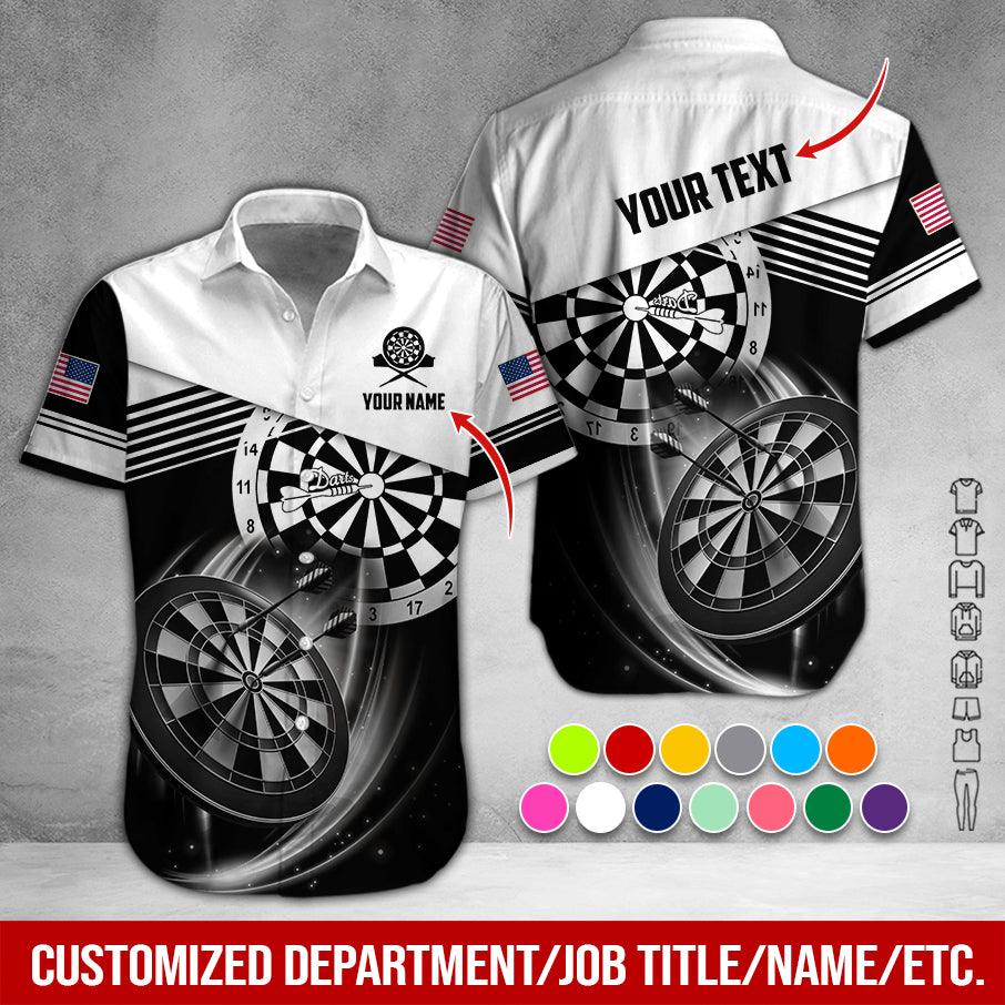 Customized Name & Text Darts Hawaiian Shirts, American Logo Personalized Name Darts Uniforms Aloha Shirt - Gift For Darts Lovers, Darts Players - Amzanimalsgift