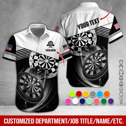 Customized Name & Text Darts Hawaiian Shirts, American Logo Personalized Name Darts Uniforms Aloha Shirt - Gift For Darts Lovers, Darts Players - Amzanimalsgift