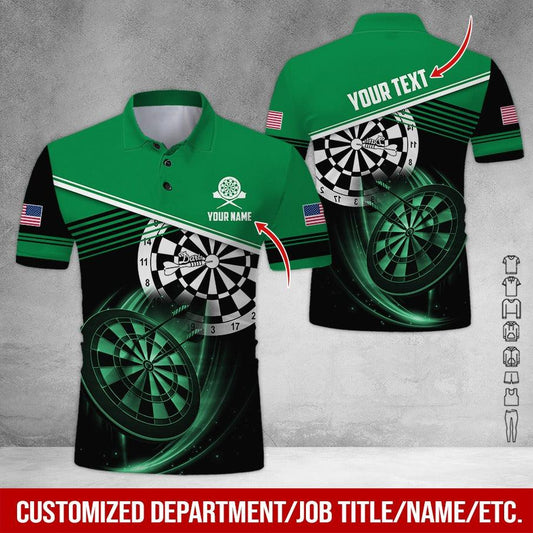 Customized Name & Text Darts Polo Shirt, American Flag Logo Personalized Name Darts Polo Shirt For Men - Perfect Gift For Darts Lovers, Darts Players - Amzanimalsgift