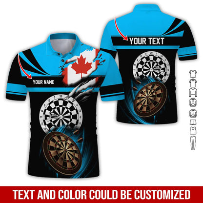 Customized Name & Text Darts Polo Shirt, Canada Flag Personalized Name Darts Polo Shirt For Men - Perfect Gift For Darts Lovers, Darts Players - Amzanimalsgift