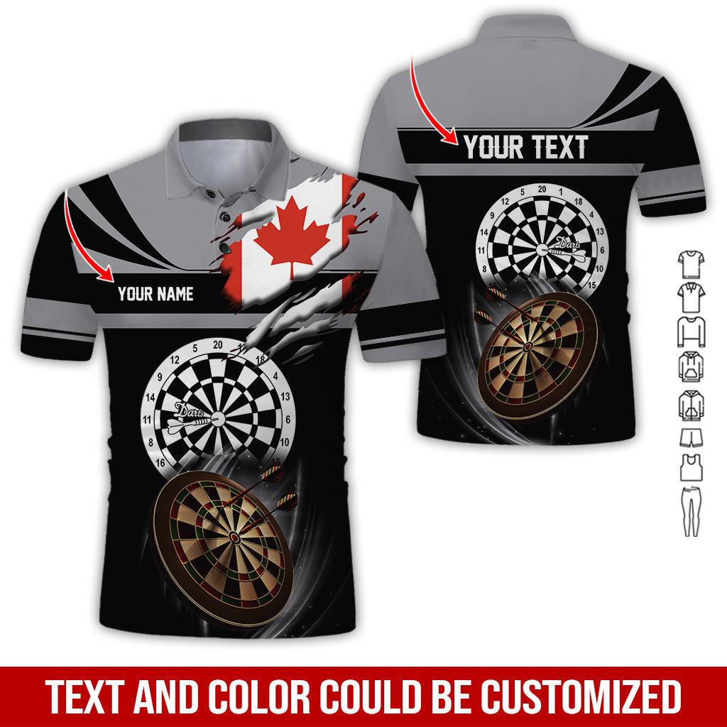 Customized Name & Text Darts Polo Shirt, Canada Flag Personalized Name Darts Polo Shirt For Men - Perfect Gift For Darts Lovers, Darts Players - Amzanimalsgift