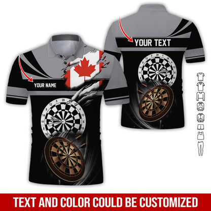 Customized Name & Text Darts Polo Shirt, Canada Flag Personalized Name Darts Polo Shirt For Men - Perfect Gift For Darts Lovers, Darts Players - Amzanimalsgift