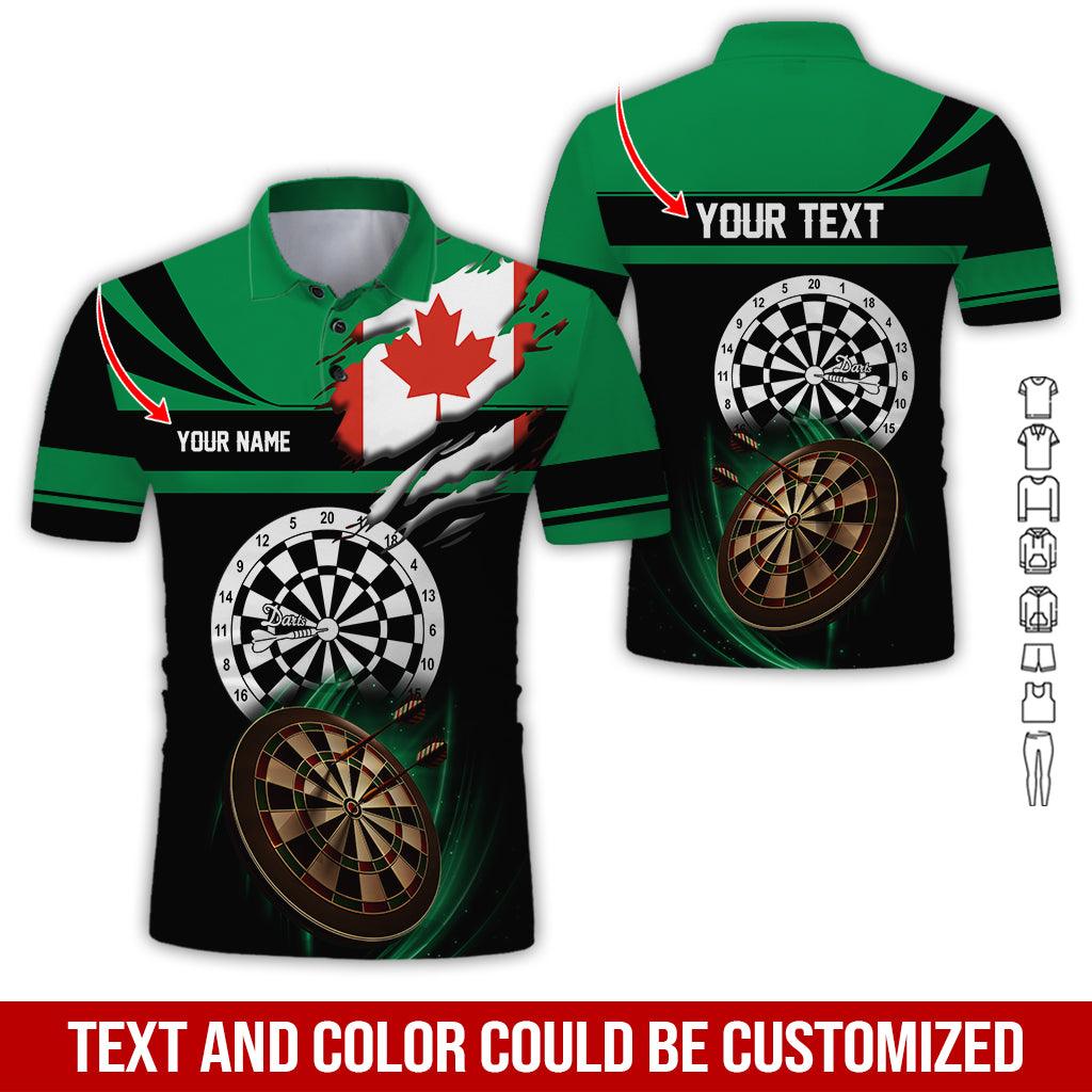 Customized Name & Text Darts Polo Shirt, Canada Flag Personalized Name Darts Polo Shirt For Men - Perfect Gift For Darts Lovers, Darts Players - Amzanimalsgift