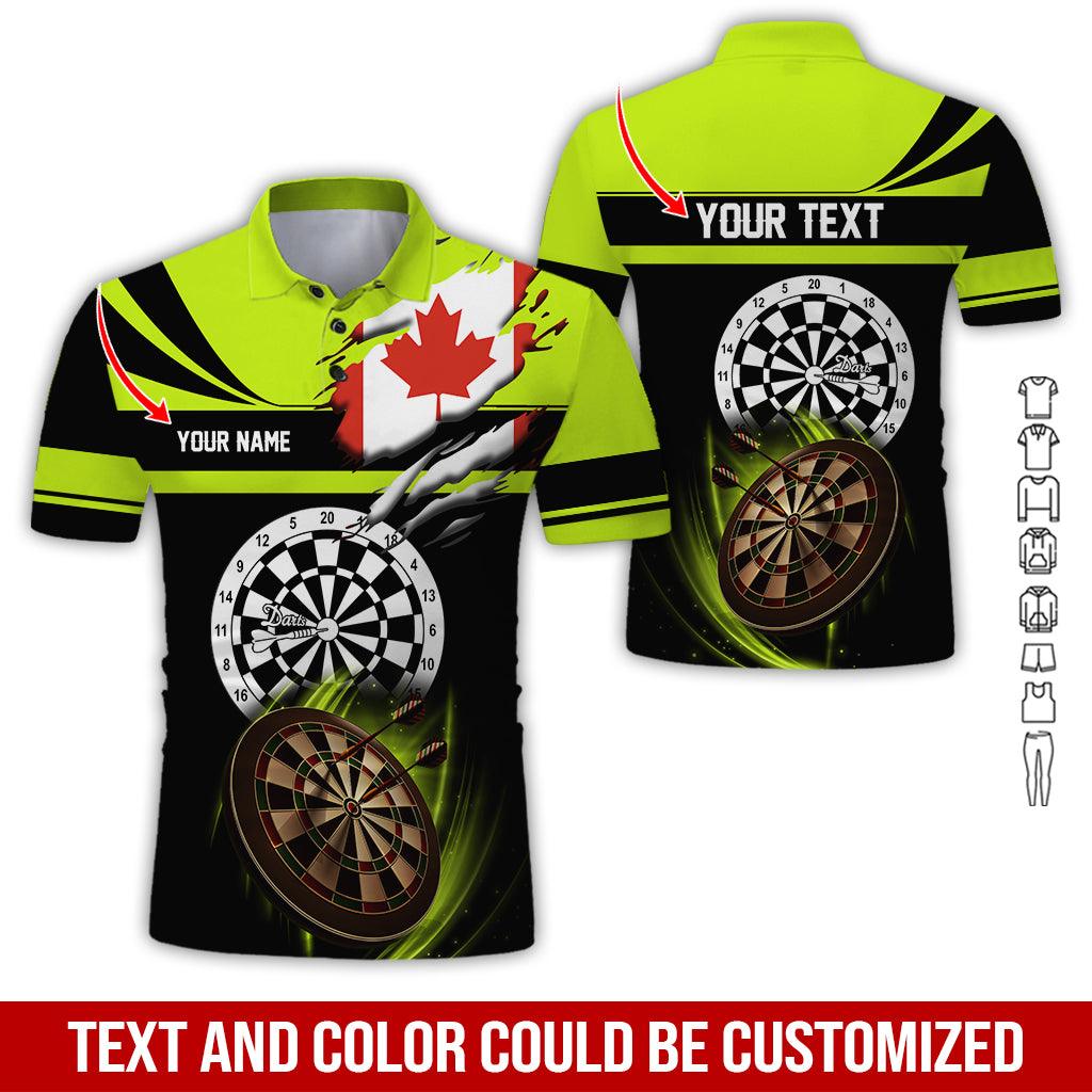 Customized Name & Text Darts Polo Shirt, Canada Flag Personalized Name Darts Polo Shirt For Men - Perfect Gift For Darts Lovers, Darts Players - Amzanimalsgift