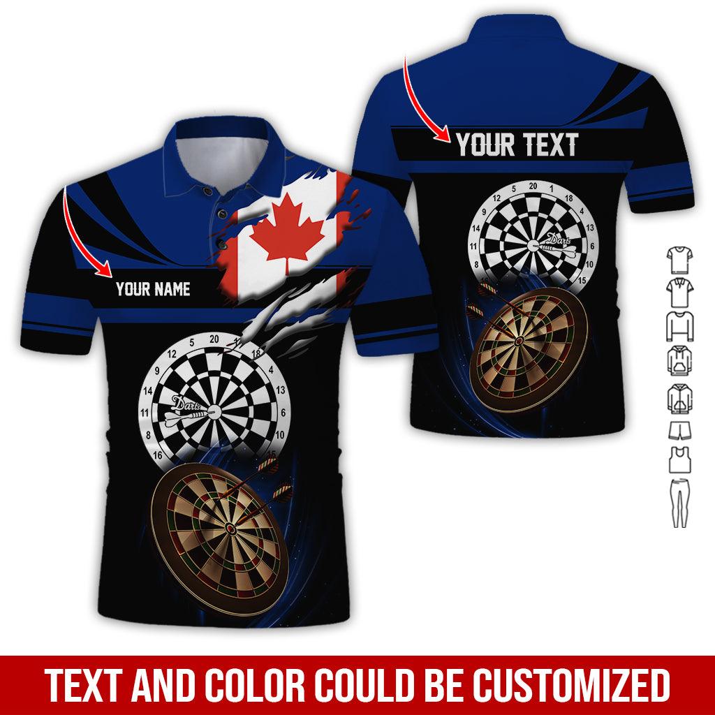 Customized Name & Text Darts Polo Shirt, Canada Flag Personalized Name Darts Polo Shirt For Men - Perfect Gift For Darts Lovers, Darts Players - Amzanimalsgift