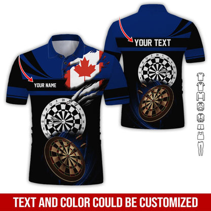 Customized Name & Text Darts Polo Shirt, Canada Flag Personalized Name Darts Polo Shirt For Men - Perfect Gift For Darts Lovers, Darts Players - Amzanimalsgift